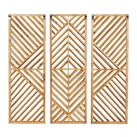 Bronze Tan Wood Geometric Wall Plaques, Set of 3