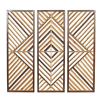Bronze Tan Wood Geometric Wall Plaques, Set of 3