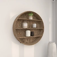 Brown Sea Grass Woven Round Wall Shelf