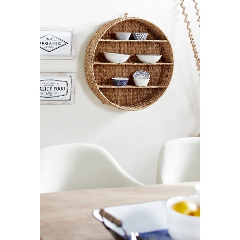 Brown Sea Grass Woven Round Wall Shelf