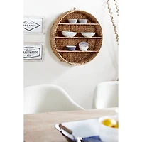 Brown Sea Grass Woven Round Wall Shelf