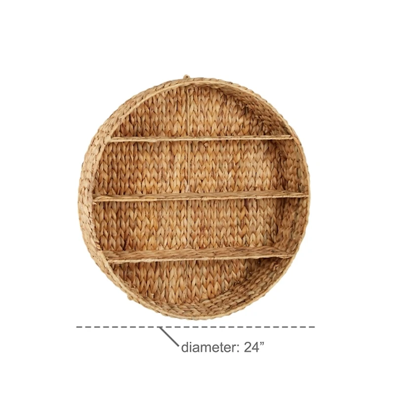 Brown Sea Grass Woven Round Wall Shelf