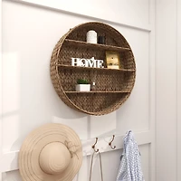 Brown Sea Grass Woven Round Wall Shelf