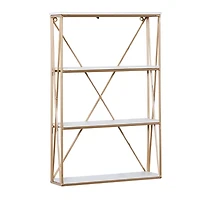 Gold X-Frame Daisy White Wood Wall Shelf