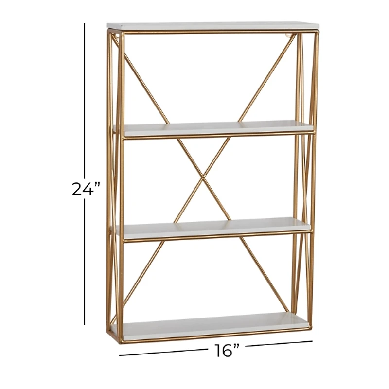 Gold X-Frame Daisy White Wood Wall Shelf