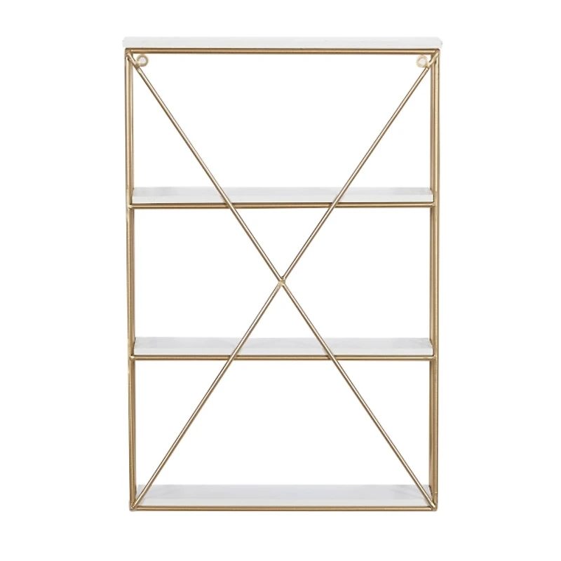 Gold X-Frame Daisy White Wood Wall Shelf