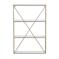 Gold X-Frame Daisy White Wood Wall Shelf