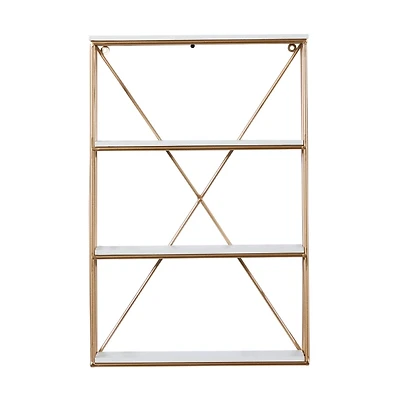 Gold X-Frame Daisy White Wood Wall Shelf