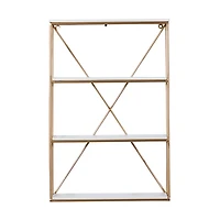 Gold X-Frame Daisy White Wood Wall Shelf