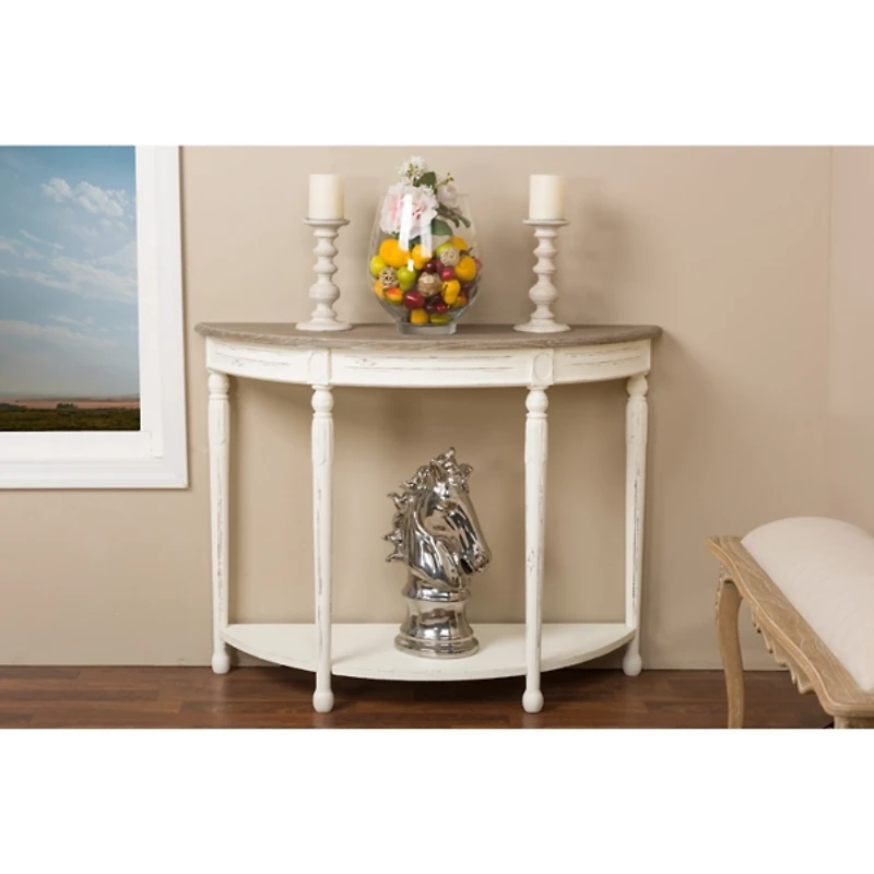 Rustic White Half Moon Console Table