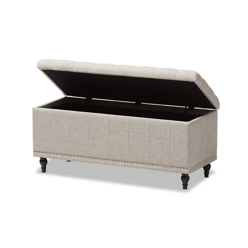 Beige Tufted Upholstery Storage Ottoman