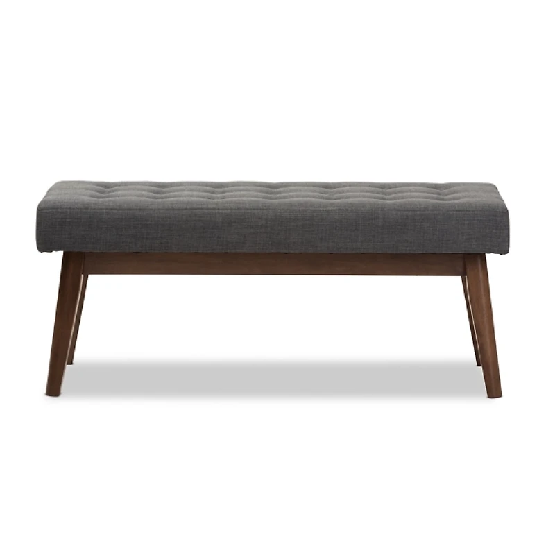 Dark Gray Tufted Walnut Wood Bench