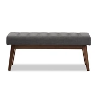 Dark Gray Tufted Walnut Wood Bench