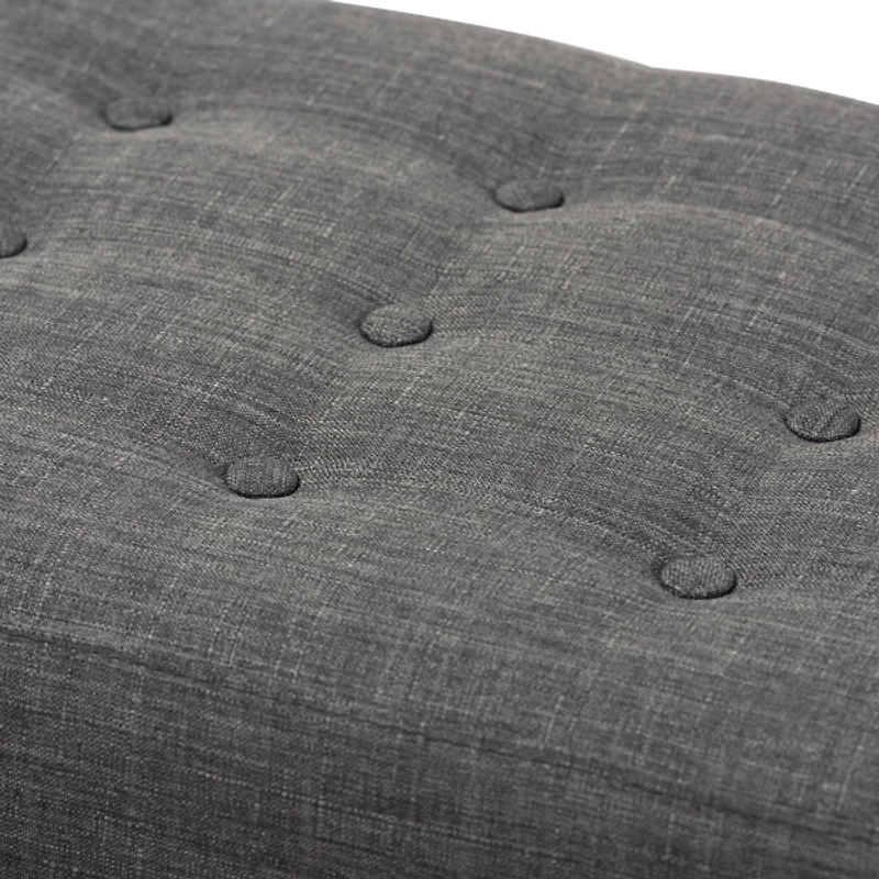 Dark Gray Tufted Walnut Wood Bench