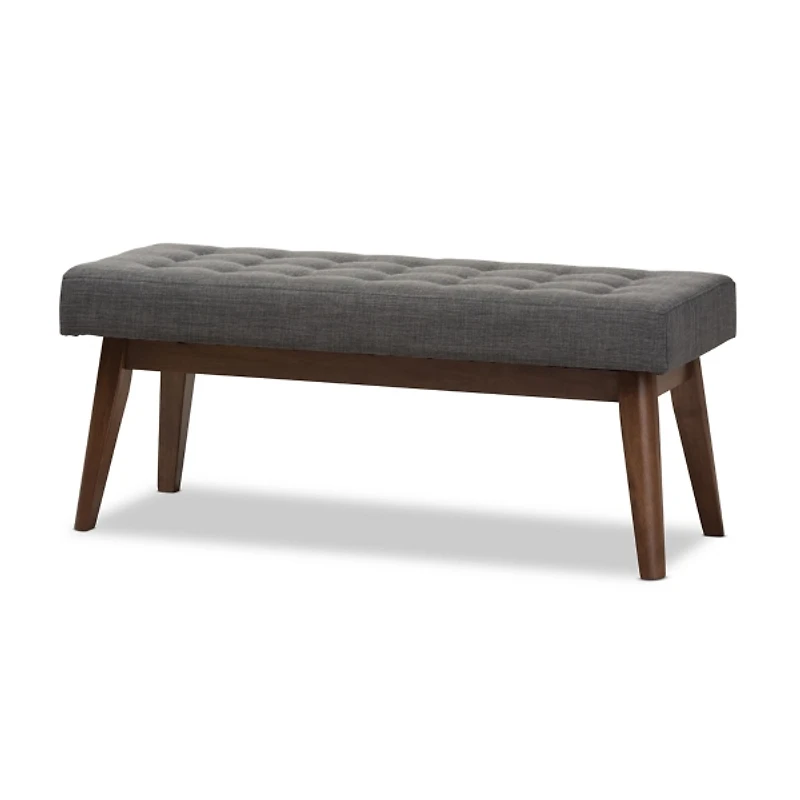 Dark Gray Tufted Walnut Wood Bench