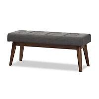 Dark Gray Tufted Walnut Wood Bench