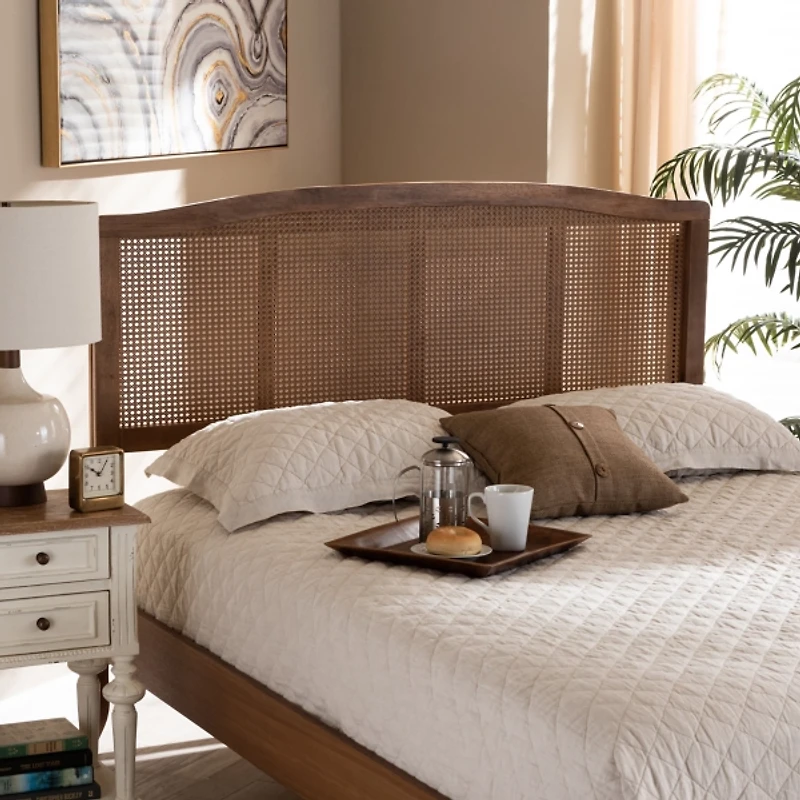 Ash Walnut Woven Rattan Queen Headboard