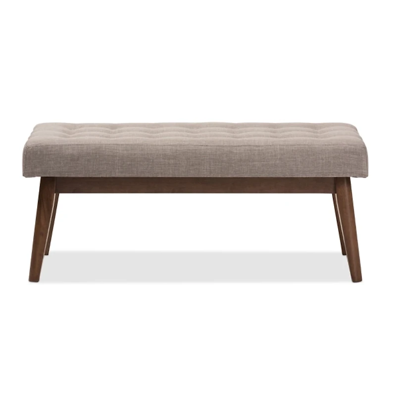 Light Gray Tufted Walnut Wood Bench