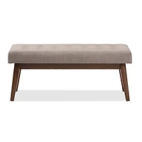 Light Gray Tufted Walnut Wood Bench