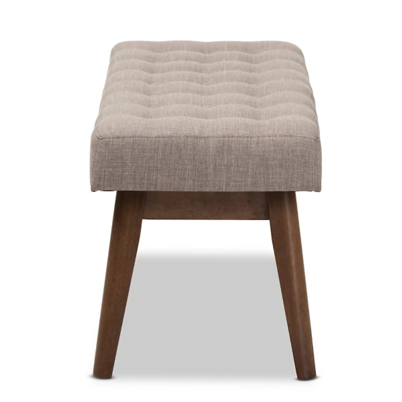 Light Gray Tufted Walnut Wood Bench
