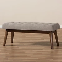 Light Gray Tufted Walnut Wood Bench