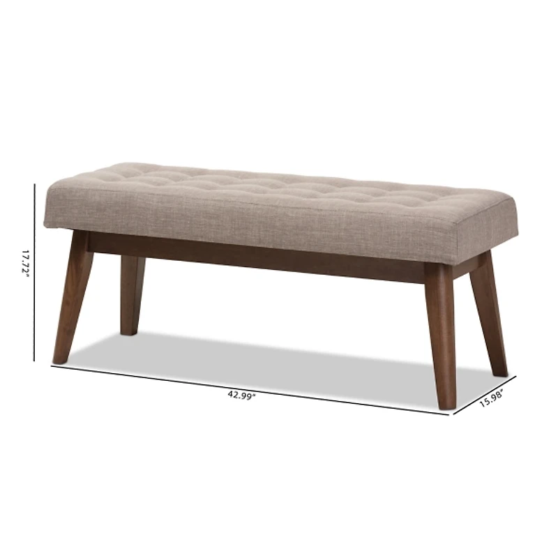 Light Gray Tufted Walnut Wood Bench