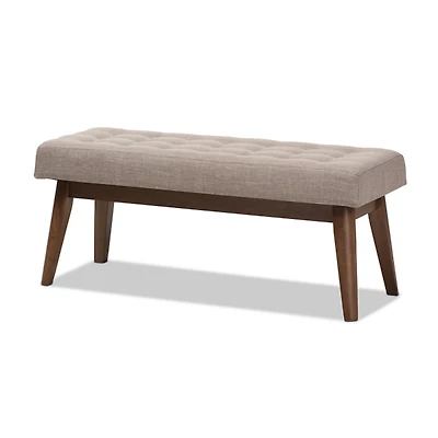 Light Gray Tufted Walnut Wood Bench
