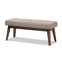 Light Gray Tufted Walnut Wood Bench