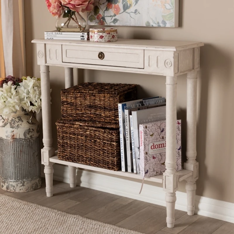 Arielle Whitewash Farmhouse Console Table
