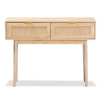 Light Oak Rattan and Wood Console Table