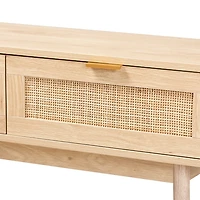 Light Oak Rattan and Wood Console Table