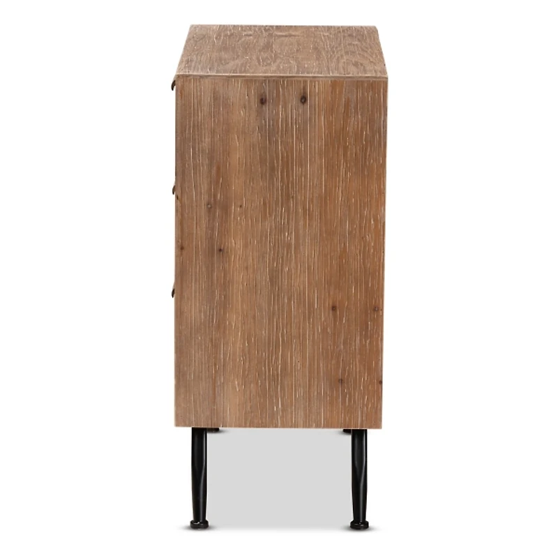 Brown Wood and Rattan 3-Drawer Cabinet