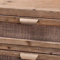 Brown Wood and Rattan 3-Drawer Cabinet