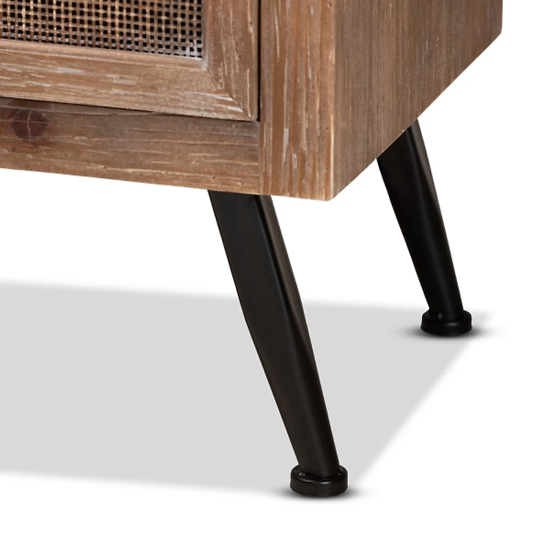 Brown Wood and Rattan 3-Drawer Cabinet