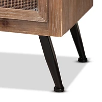 Brown Wood and Rattan 3-Drawer Cabinet