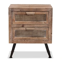 Brown Wood and Rattan 2-Drawer Nightstand
