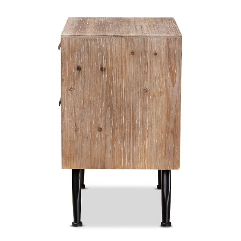 Brown Wood and Rattan 2-Drawer Nightstand