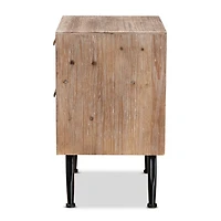Brown Wood and Rattan 2-Drawer Nightstand