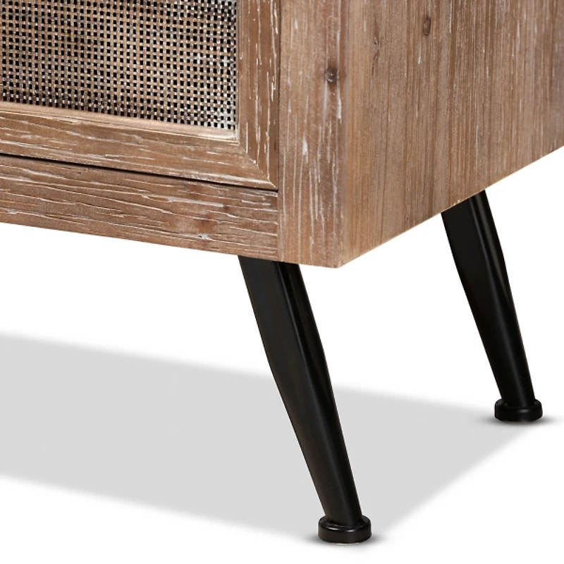 Brown Wood and Rattan 2-Drawer Nightstand