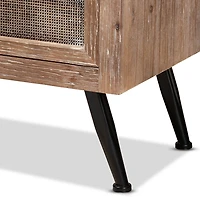 Brown Wood and Rattan 2-Drawer Nightstand