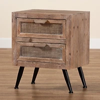 Brown Wood and Rattan 2-Drawer Nightstand