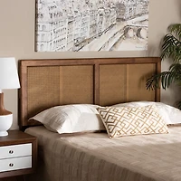Ash Walnut Wood Rattan Frame Queen Headboard
