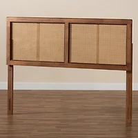 Ash Walnut Wood Rattan Frame Queen Headboard