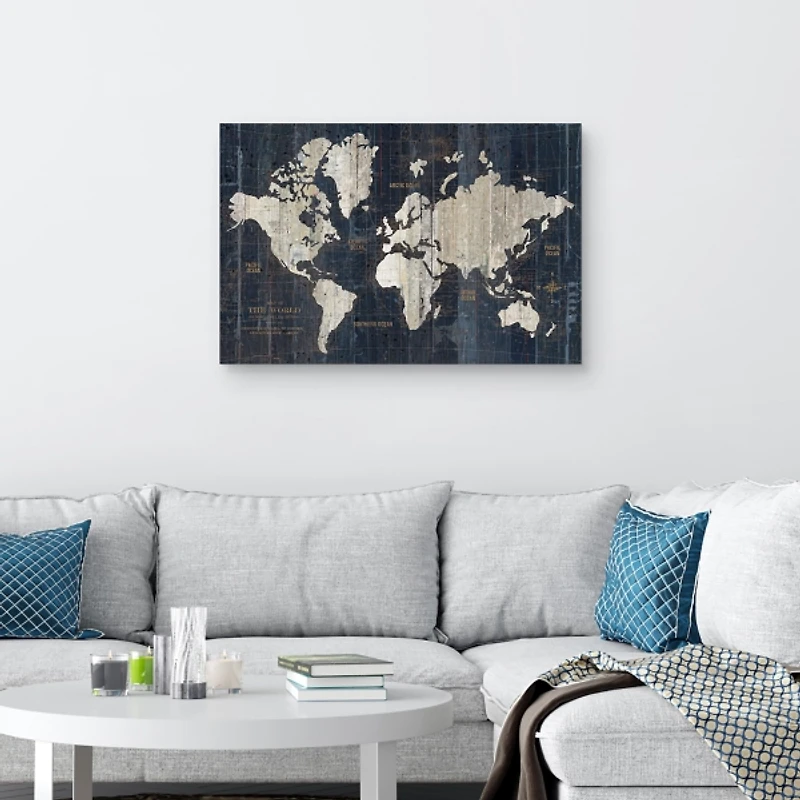 Blue World Map Canvas Art Print
