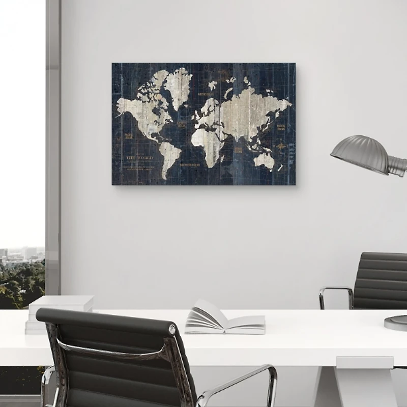 Blue World Map Canvas Art Print