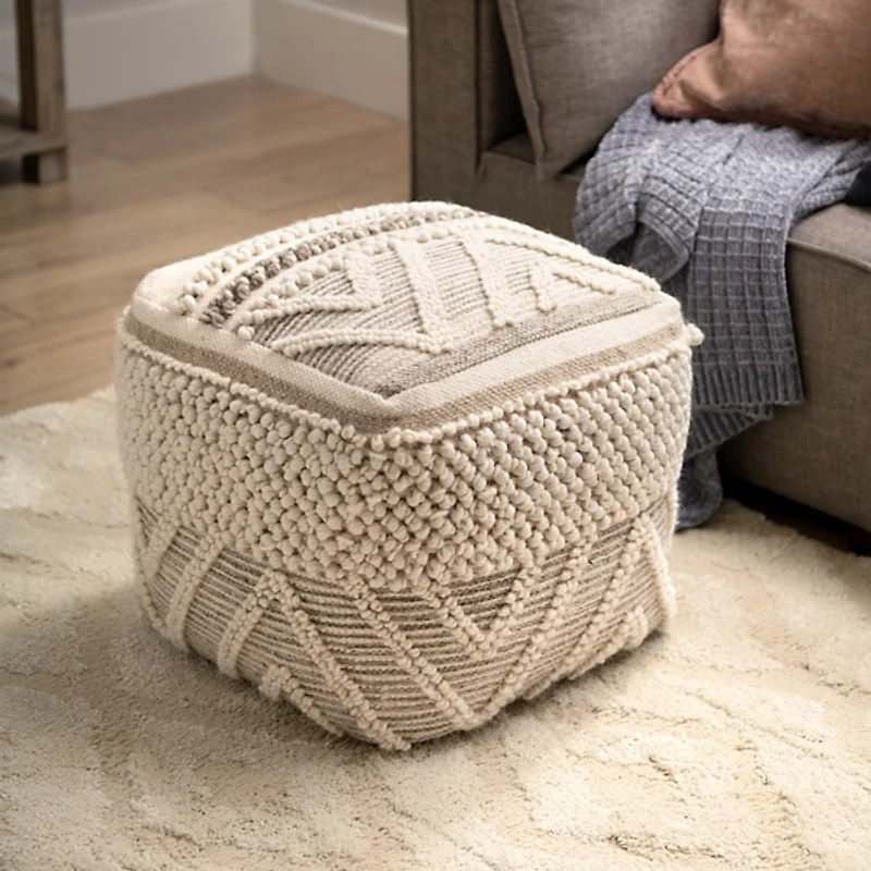 Adele Neutral Hand Knotted Pouf