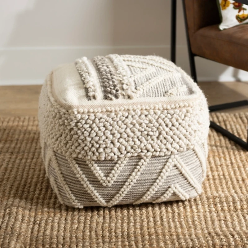 Adele Neutral Hand Knotted Pouf