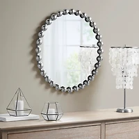 Metallic Silver Foiled Beaded Wall Mirror