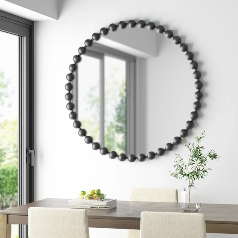 Black Foiled Beaded Wall Mirror, 36 in.