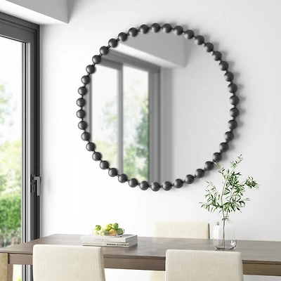 Black Foiled Beaded Wall Mirror, 36 in.